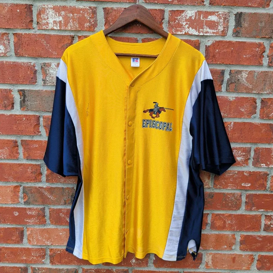 Russell Athletic Baseball Jersey Mens Large Yellow Episcopal Knights Vintage USA