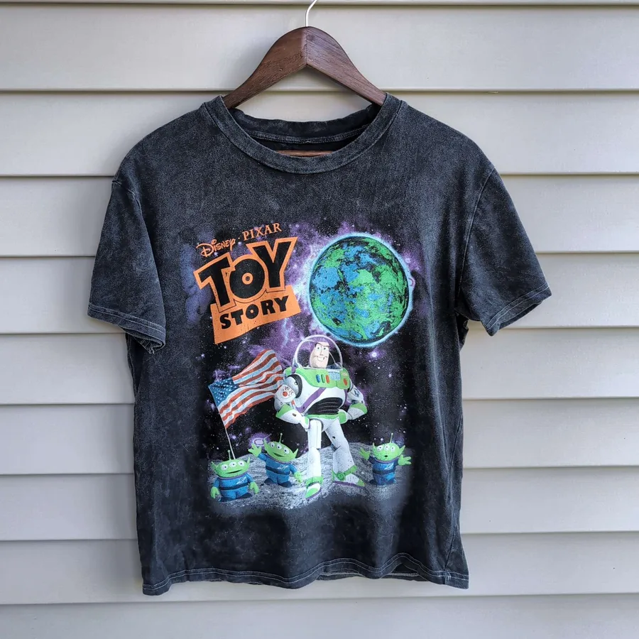 Disney Pixar Toy Story Graphic Tee Mens M Black Wash Buzz Lightyear Moon