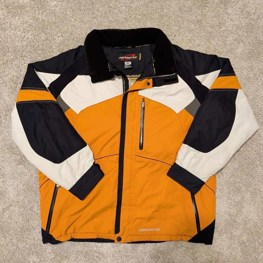 Obermeyer Carve Ski Jacket Mens XL Orange Black White Waterproof Insulated