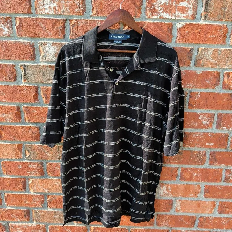 Polo Golf Ralph Lauren Polo Shirt Mens XL Black White Striped Pima Cotton