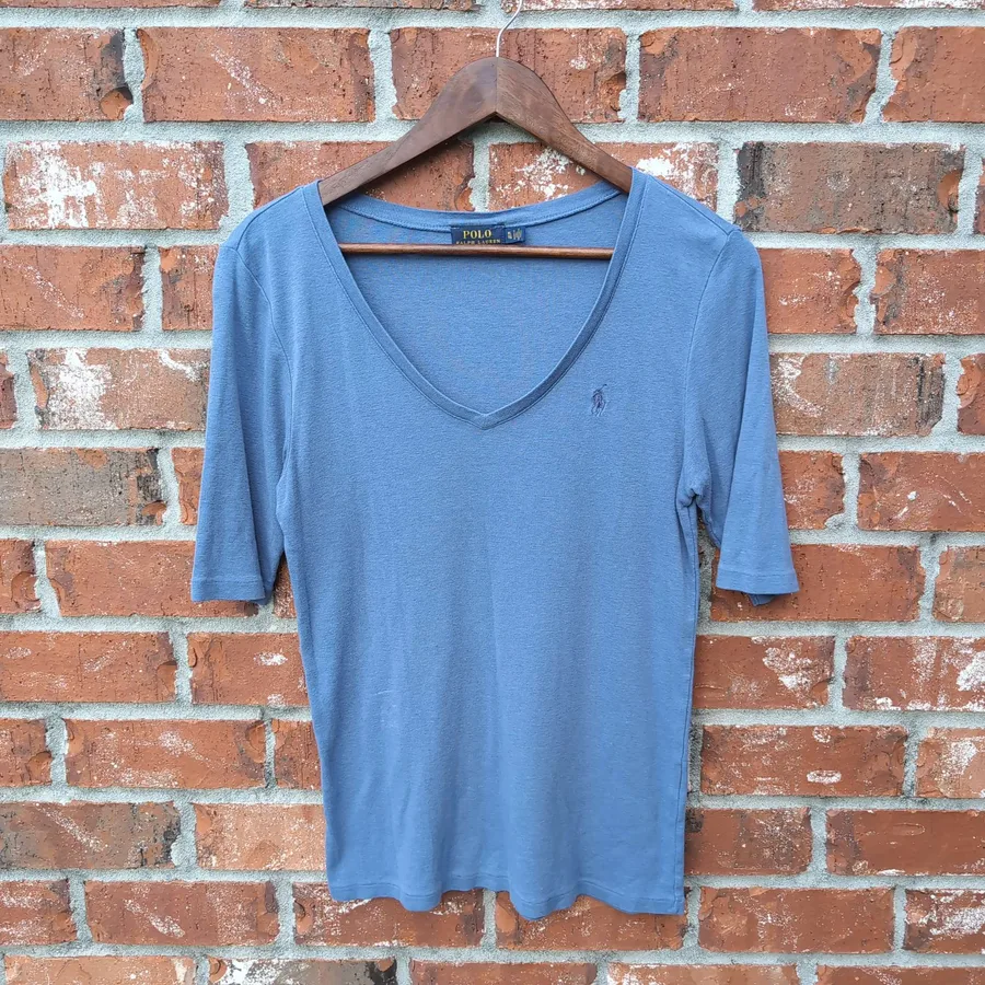 Polo Ralph Lauren V-Neck Tee Womens XL Blue Half Sleeve Pony Logo Basic