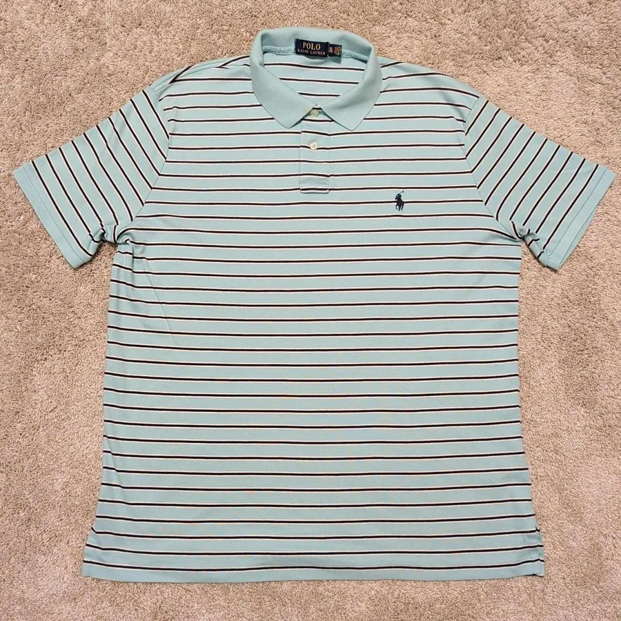 Polo Ralph Lauren Polo Shirt Mens XL Light Blue Striped Cotton Short Sleeve
