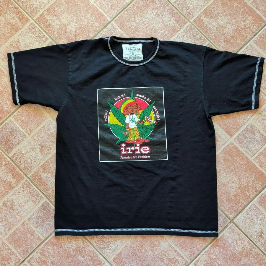 Jamaica West Indies Graphic T Shirt Mens XL Black Irie Contrast Stitch Tee