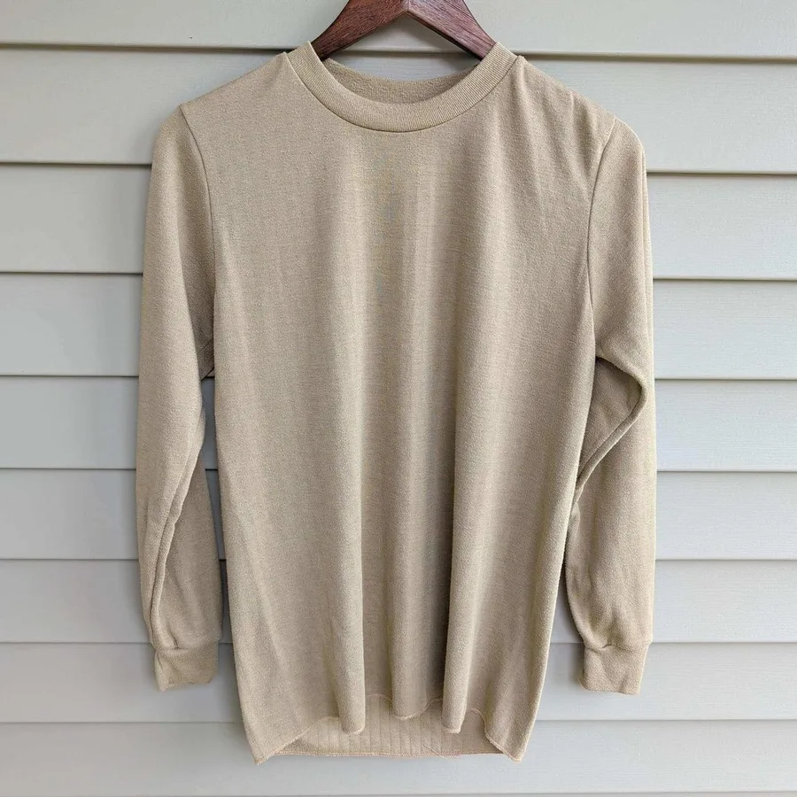VTG 80s Cabelas Thermal Shirt Mens Medium Tan Made in USA Thermax Long Sleeve