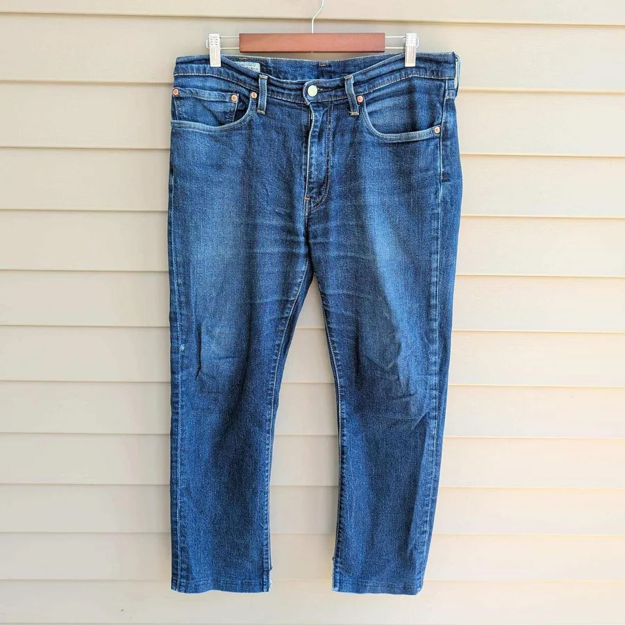 Levi's 514 Straight Fit Jeans Mens 34x27 Blue Medium Wash Distressed Hems
