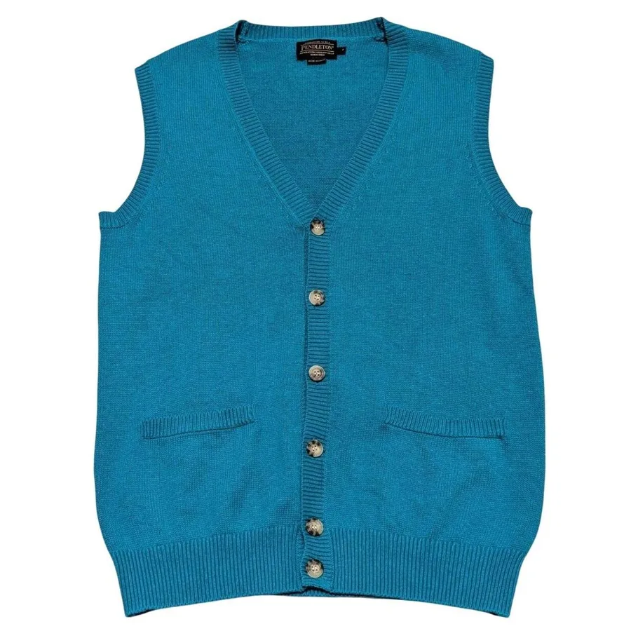 Pendleton Cardigan Vest Mens Small Teal Blue Cotton Cashmere V-Neck Button Front