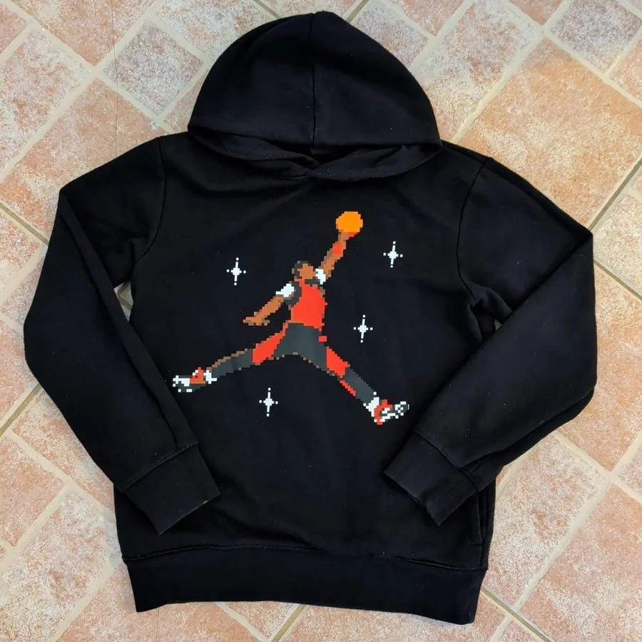 Jordan Hoodie Boys L Black Pixelated Jumpman Graphic Pullover