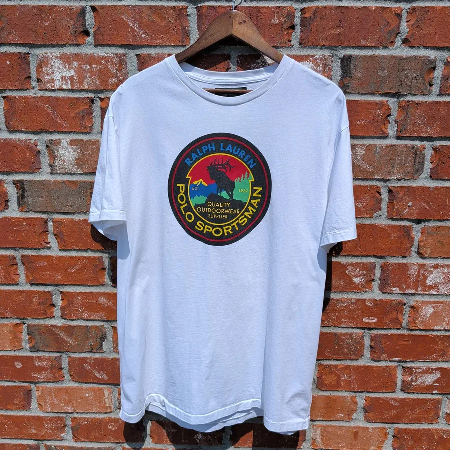 Polo Ralph Lauren Sportsman Graphic Tee Mens XL White Elk Logo Country Vintage