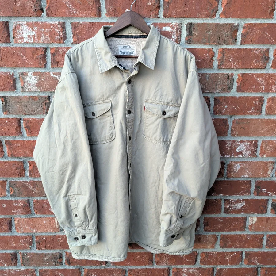Levi's Sherpa Lined Shirt Jacket Mens 3XL Khaki Canvas Chore Coat