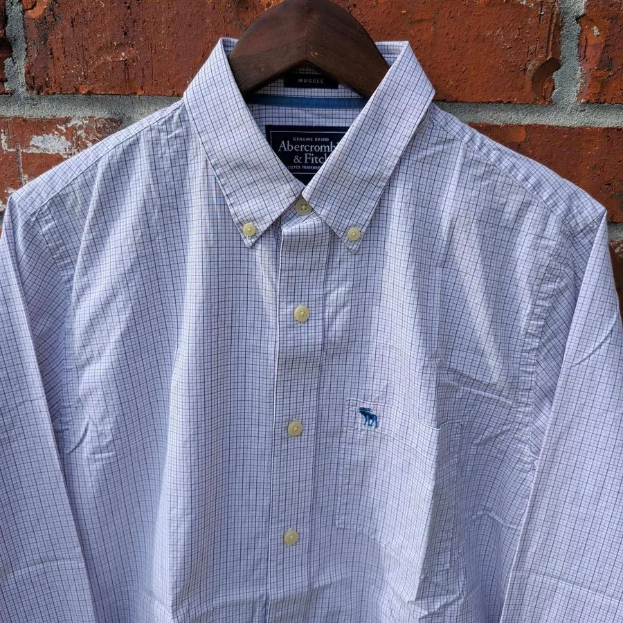 Abercrombie & Fitch Button Down Mens XL Purple White Muscle Fit Check Shirt