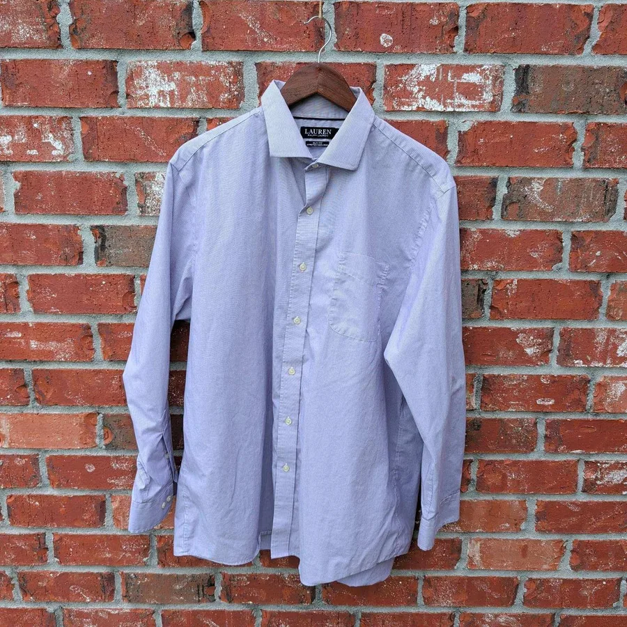 Lauren Ralph Lauren Dress Shirt Mens 17.5 34/35 Purple Slim Fit Stretch Non Iron