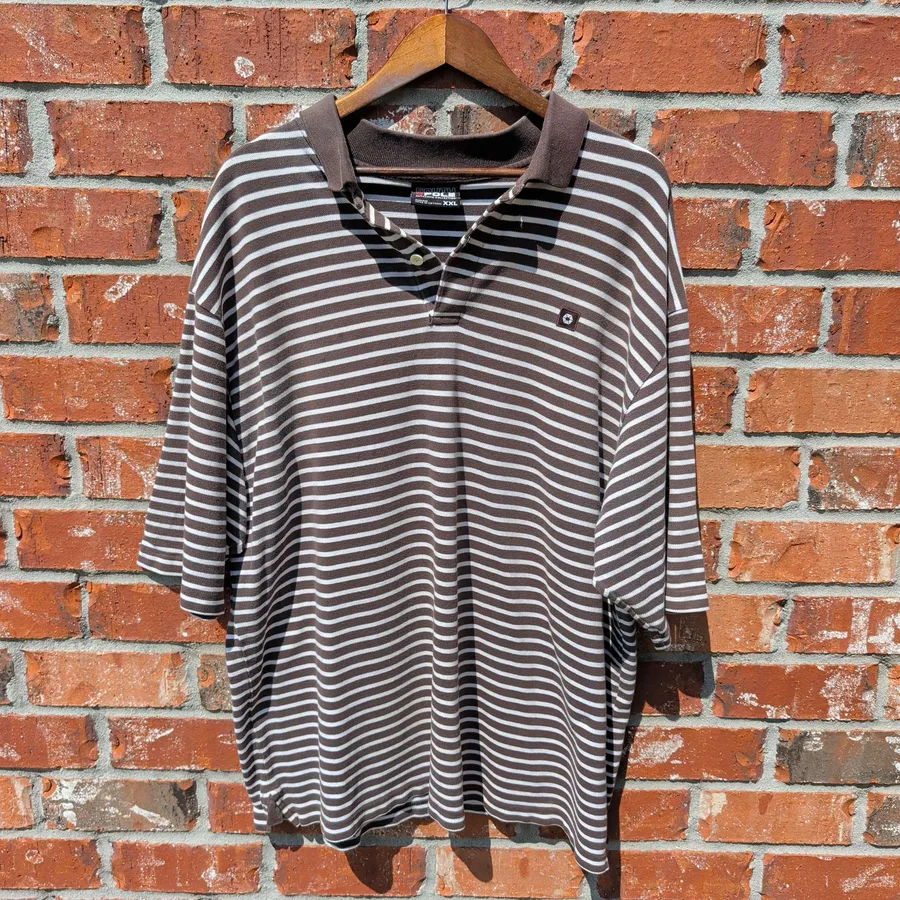 South Pole Striped Polo Shirt Mens XXL Brown Oversized Y2K Rugby