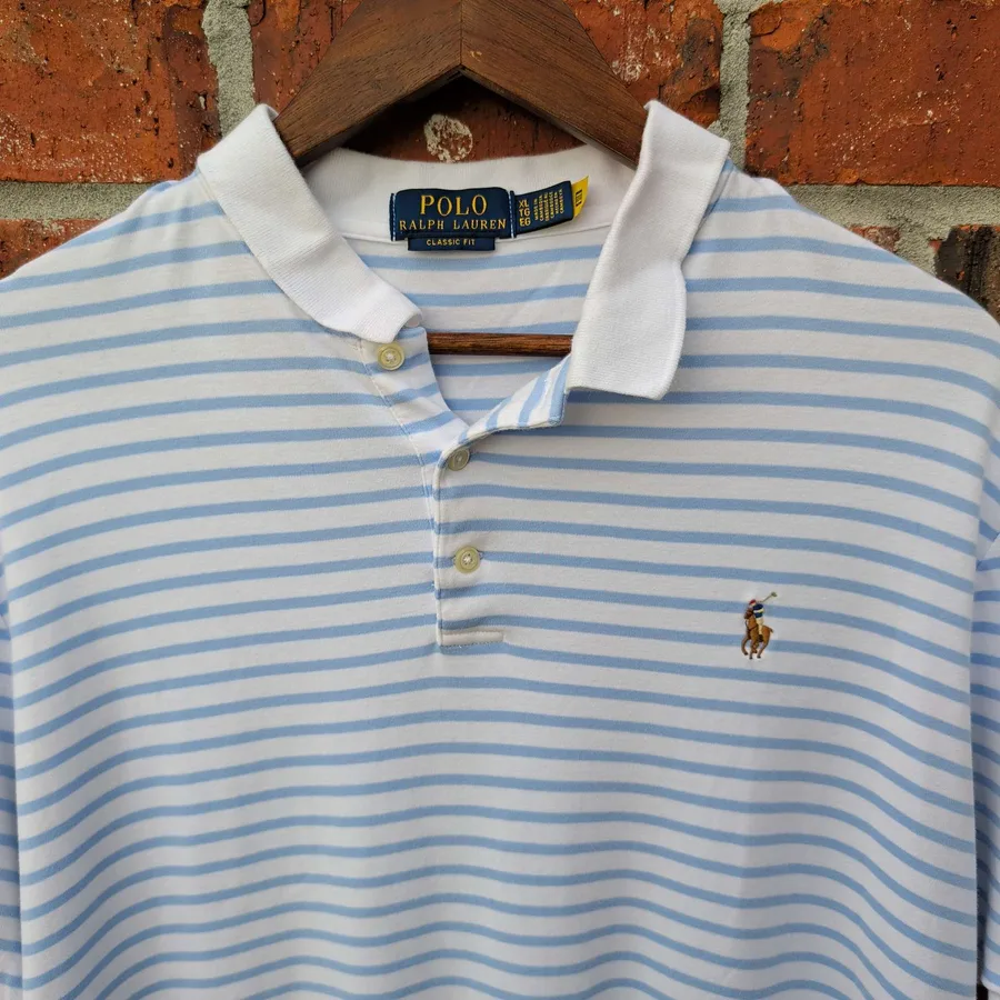 Polo Ralph Lauren Shirt Mens XL Blue White Striped Classic Fit Cotton
