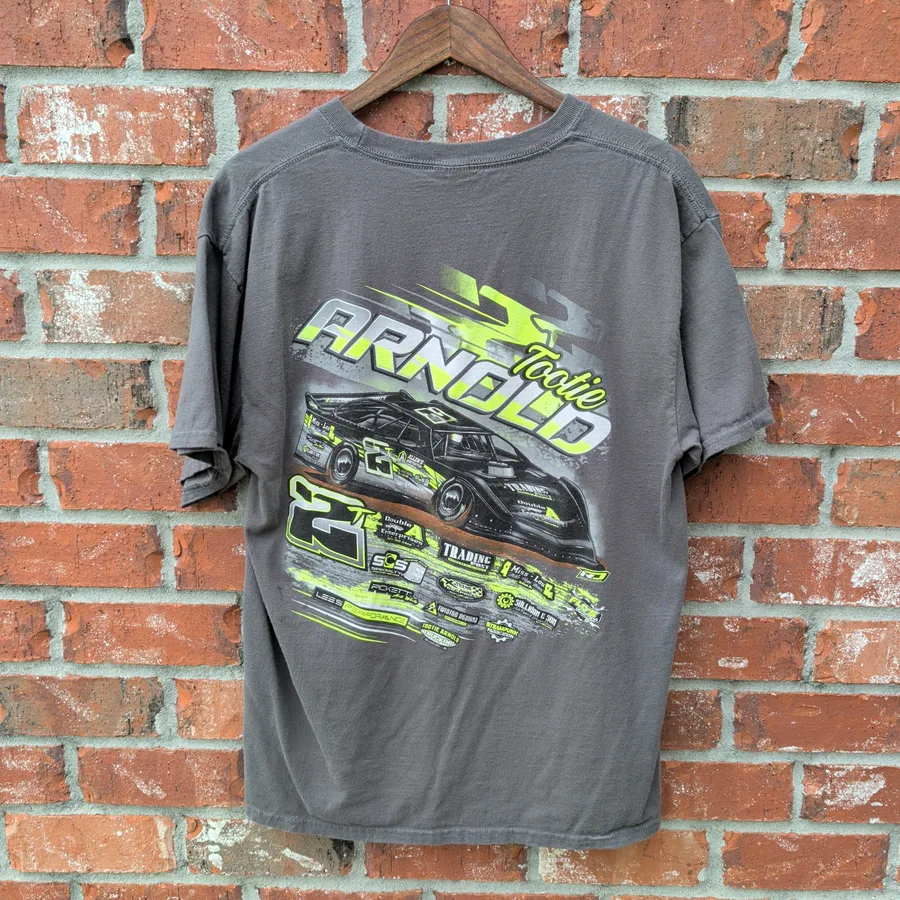 Port & Company Racing Tee Mens L Gray Tootie Arnold Dirt Track Graphic