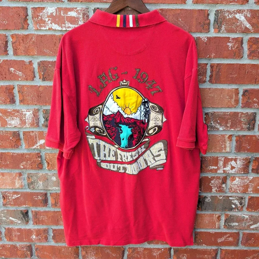LRG Polo Shirt Mens XXXL Red Striped Fresh Outdoors Graphic Streetwear