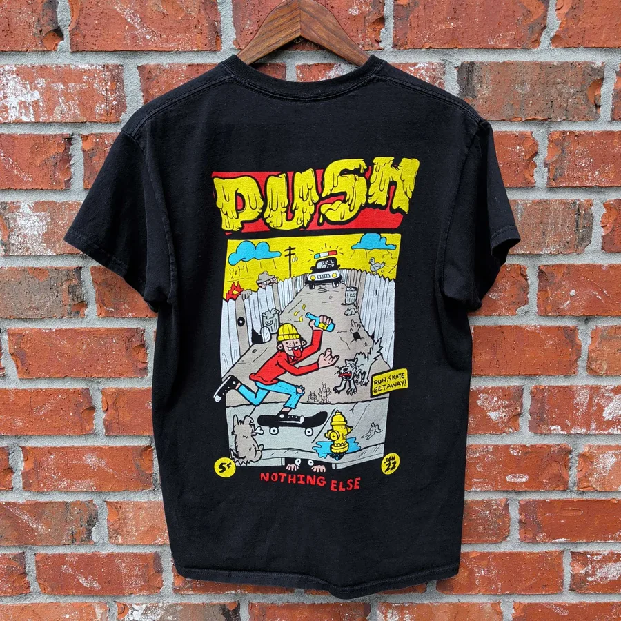 Empyre Push Nothing Else Graphic Tee Mens M Black Skate Cartoon Print