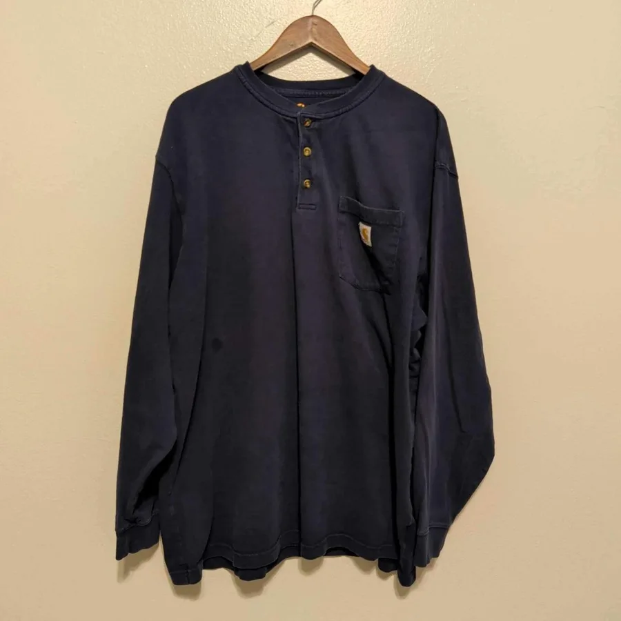 Carhartt Henley Shirt Mens 2XL Navy Blue Long Sleeve Pocket Original Fit K128