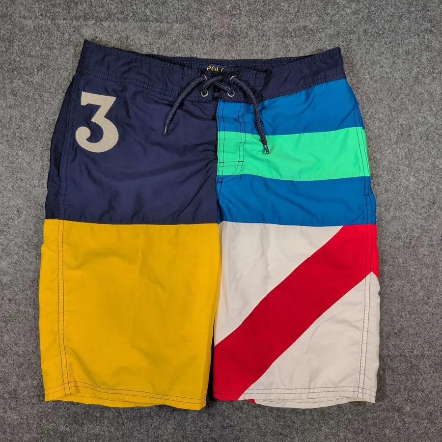 Polo Ralph Lauren Swim Trunks Boys L 14-16 Multi Colorblock Striped Big Pony 3