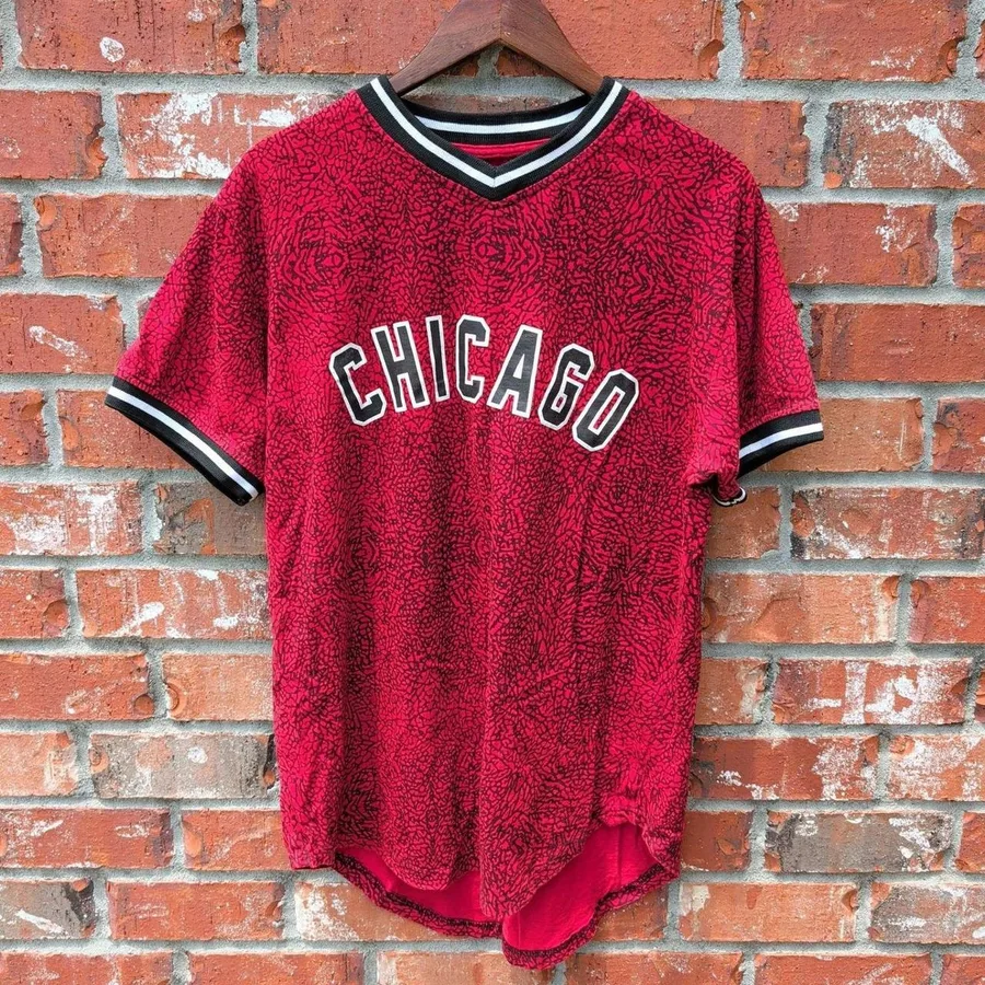Evolution In Design Jersey Mens XL Red Chicago 23 Elephant Print V-Neck Tee