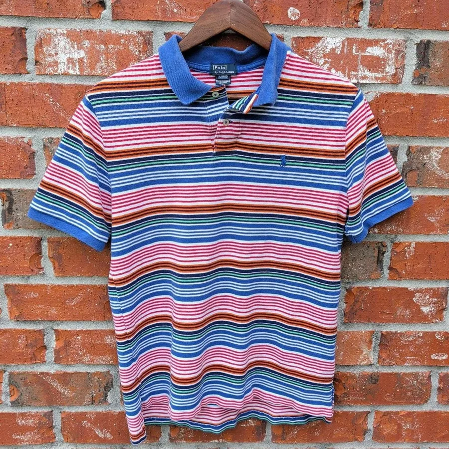 Polo Ralph Lauren Polo Shirt Mens XL Boys 18-20 Multi Color Striped Short Sleeve