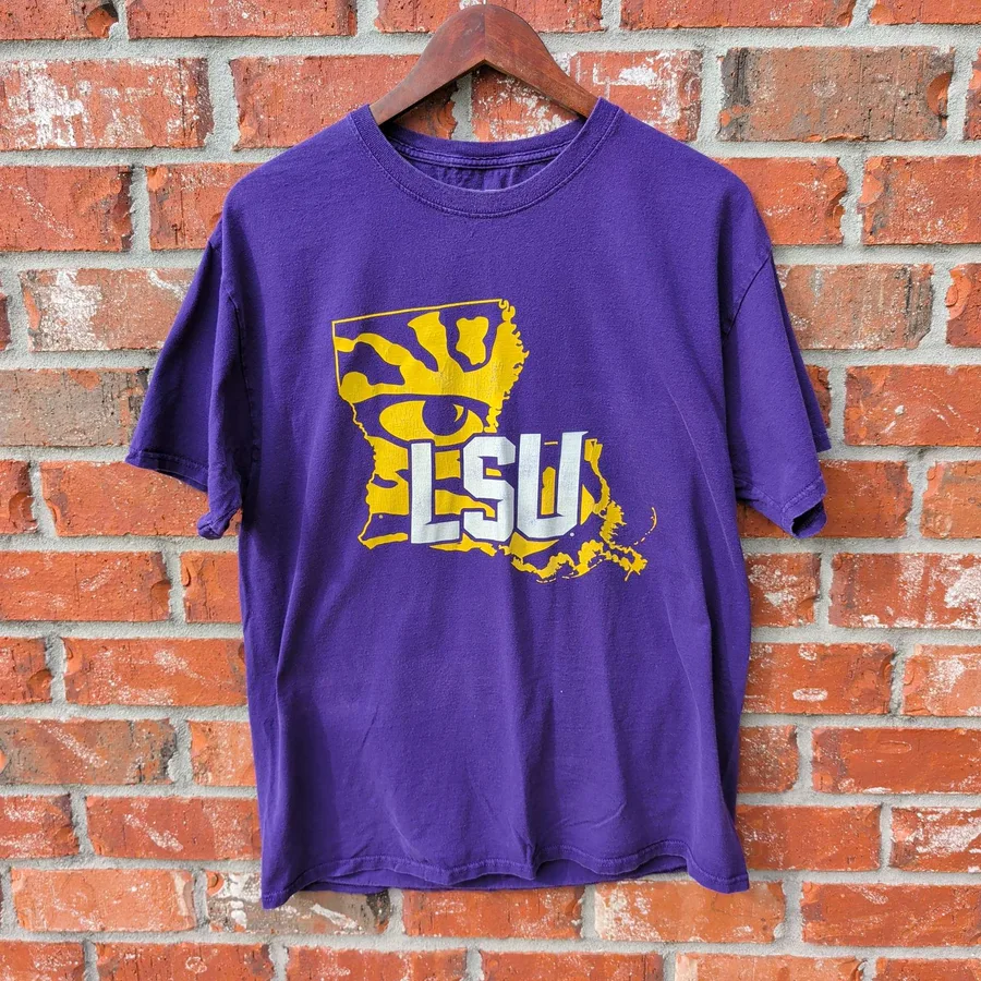 Russell Athletic LSU Tigers T-Shirt Mens L Purple Louisiana Graphic Tee