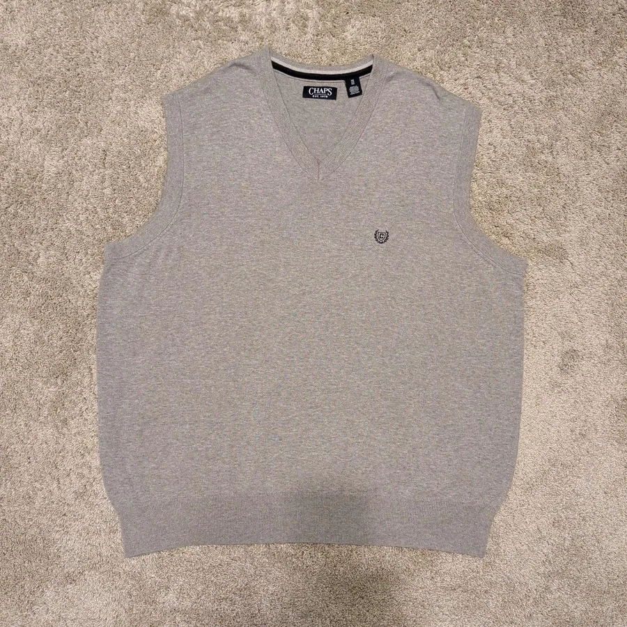 Chaps Sweater Vest Mens 2XB Gray V-Neck Cotton Knit Embroidered Logo Big & Tall