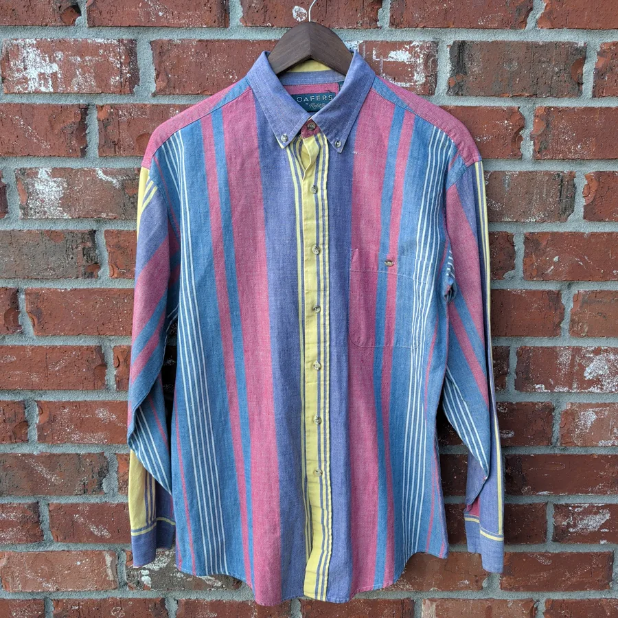 Loafers by Reed St James Striped Shirt Mens M Pink Blue Cotton Vintage
