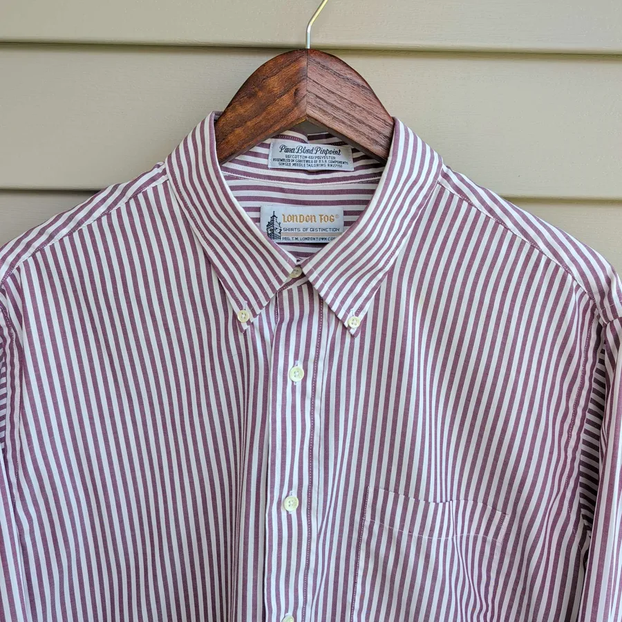 London Tog Pinpoint Oxford Shirt Mens 17 32/33 Burgundy Striped Button Down