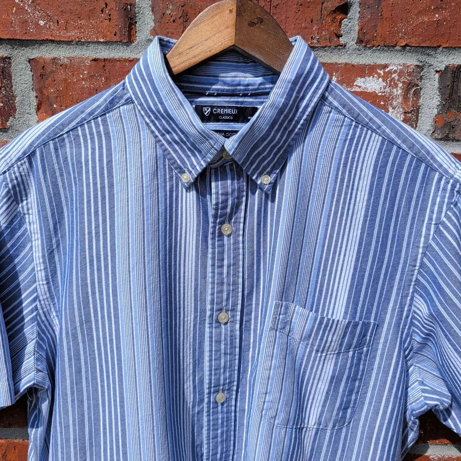 Cremieux Classics Striped Button Down Shirt Mens L Blue Supima Cotton Short