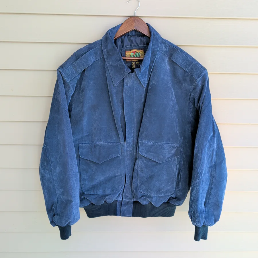 G-III Suede Leather Bomber Jacket Mens XL Blue A-2 Flight Style