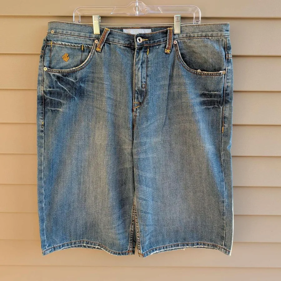 Rocawear Denim Shorts Mens 38 Blue Baggy Y2K South Africa Map Graphic Jorts