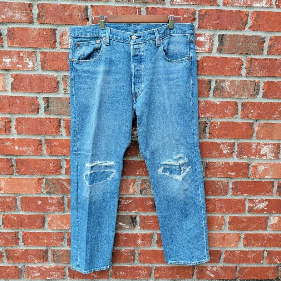 Levi's 501 '93 Jeans Mens 38x30 Blue Distressed Straight Leg Button Fly