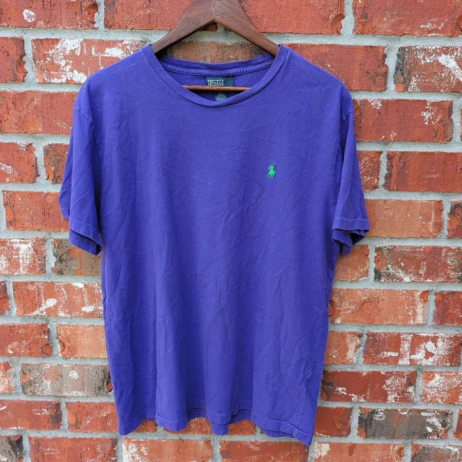 Polo Ralph Lauren T-Shirt Men Medium Purple Green Pony Logo Short Sleeve Tee