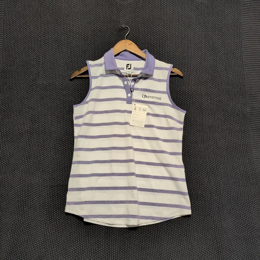 FootJoy Sleeveless Polo Women S Purple White Striped GolfLeisure Greystone New