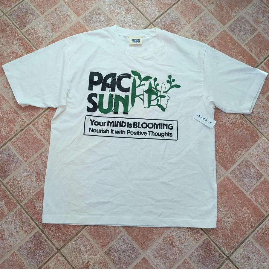PacSun Graphic T-Shirt Mens Large White Mind Is Blooming Short Sleeve Tee NWT