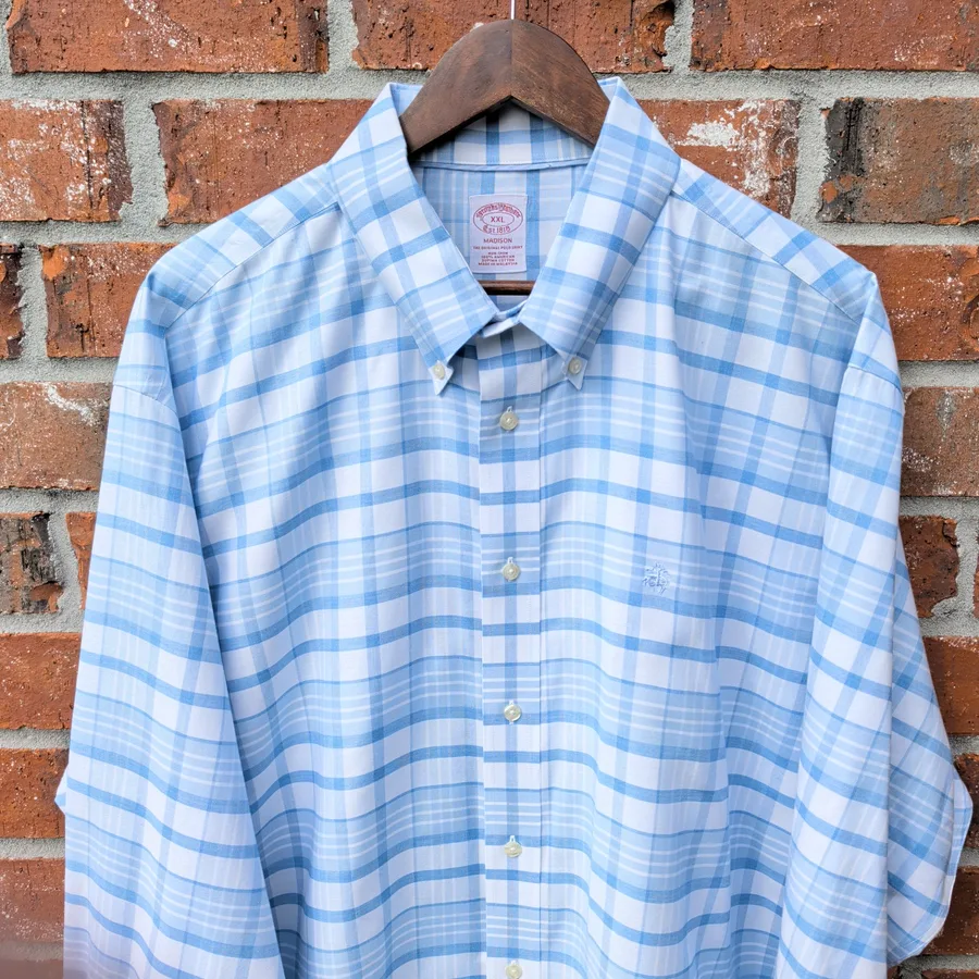 Brooks Brothers Madison Shirt Mens XXL Blue Plaid Supima Cotton Button Down