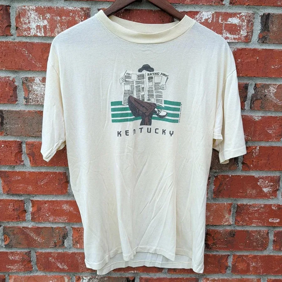 Miller Kentucky Racing Form T Shirt Mens XL Cream Vintage 1983 Graphic Tee USA