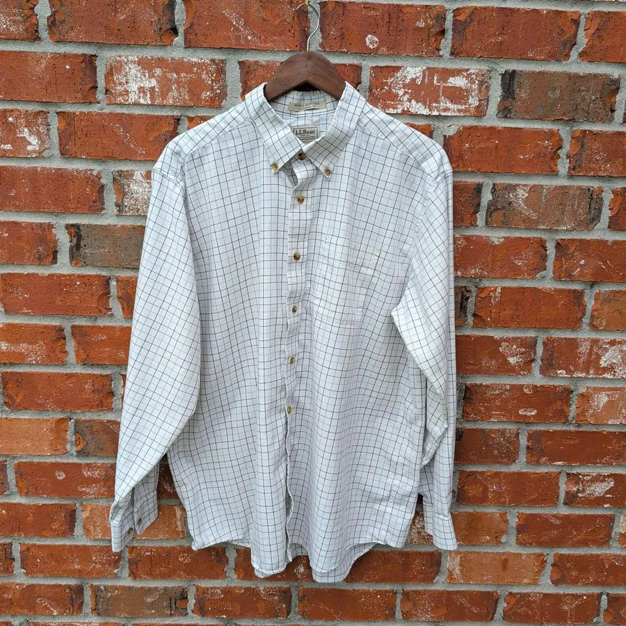 L.L. Bean Button Down Shirt Mens XL White Blue Tattersall Wrinkle Resistant