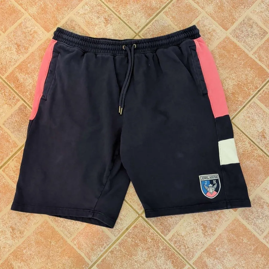 Jewel House Sweat Shorts Mens 3XL Navy Blue Pink Colorblock Fleece Streetwear