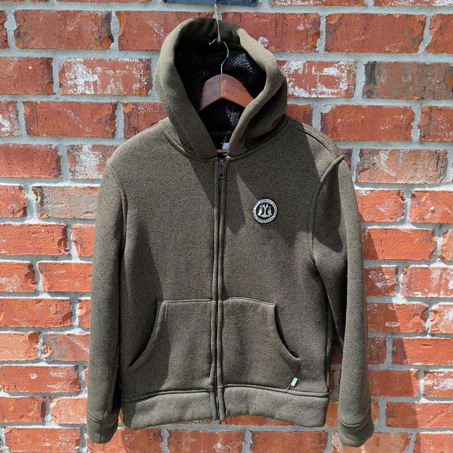 Hurley Full Zip Hoodie Mens Small Olive Green Sherpa Lined Marl Knit Sweatshirt