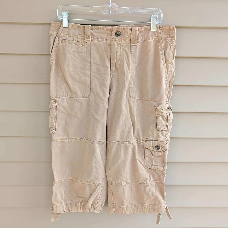 Lauren Ralph Lauren Cargo Capris Women 10P Tan Khaki Utility Cropped Pants