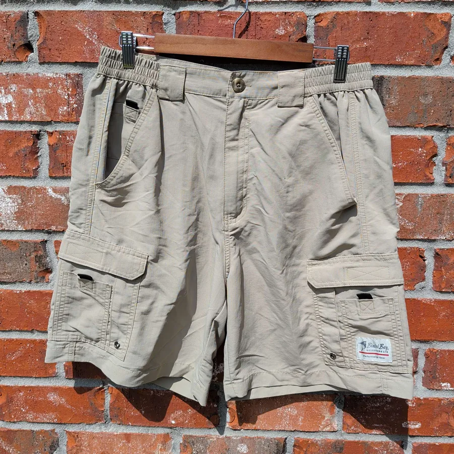 Bimini Bay Outfitters Fishing Cargo Shorts Mens 34 Khaki Nylon Performance Gear