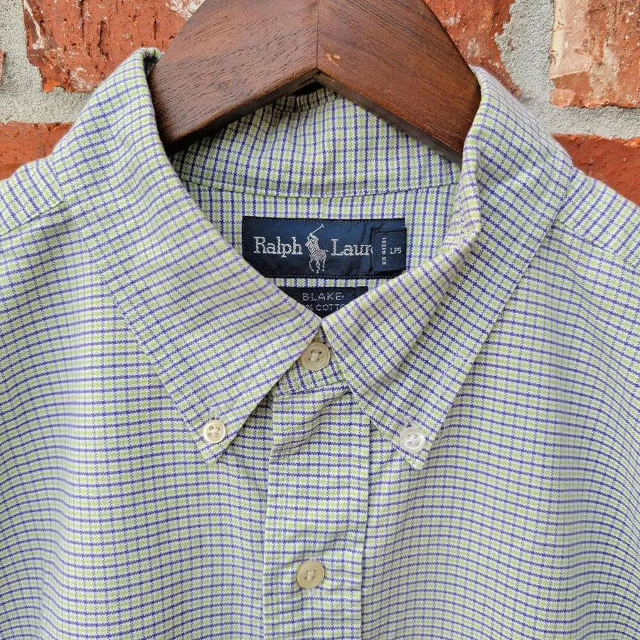 Ralph Lauren Button Down Shirt Mens XL Green Purple Check Blake Short Sleeve