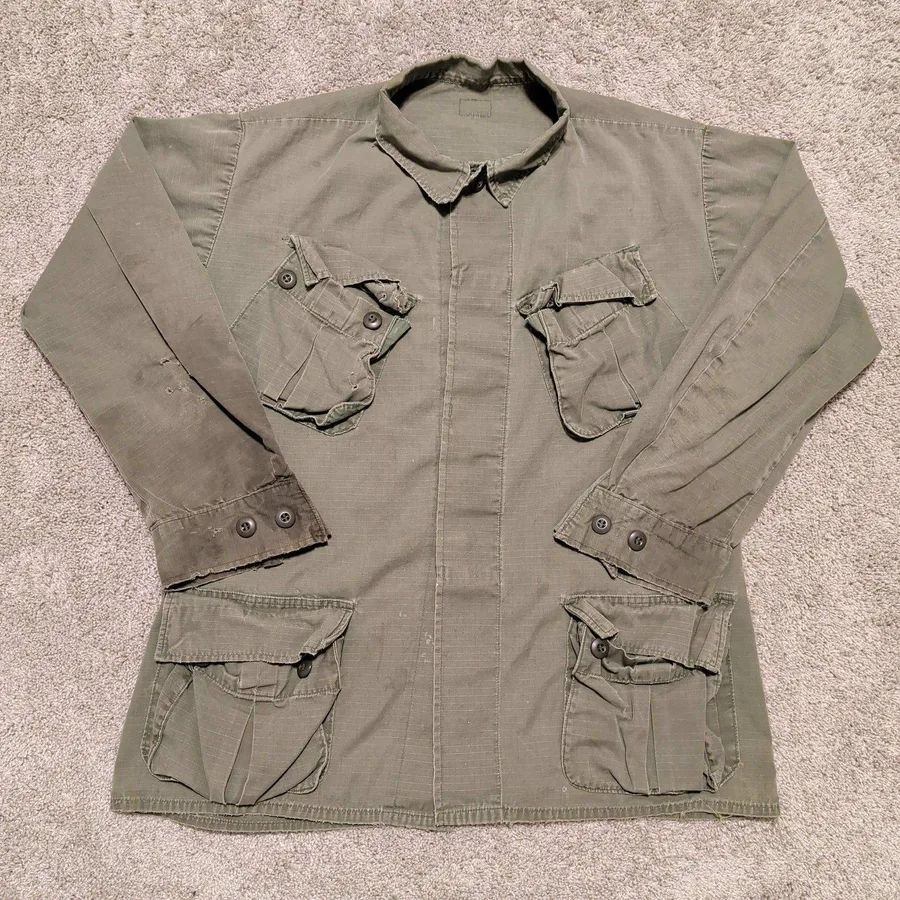 Military Surplus Jungle Fatigue Jacket Mens L Olive Green 1968 Ripstop Poplin
