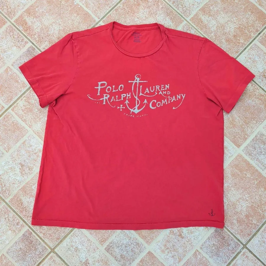 Polo Ralph Lauren T-Shirt Mens XL Red Anchor Graphic Custom Fit Short Sleeve