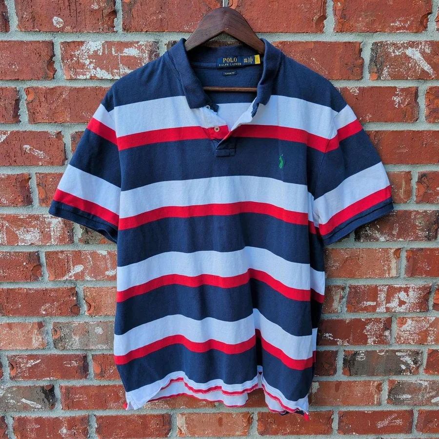 Polo Ralph Lauren Polo Shirt Mens XXL Blue Red White Striped Classic Fit