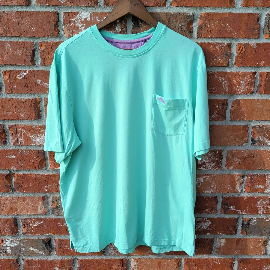 Tommy Bahama Mens L Turquoise Supima Cotton Pocket T-Shirt