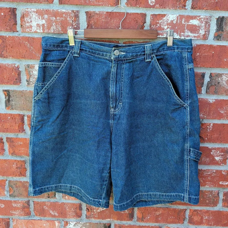 American Eagle Dungarees Carpenter Shorts Mens 34 Blue Denim Utility Workwear