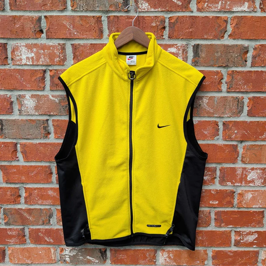Nike Therma-Fit Fleece Vest Mens XL Yellow Black Full Zip Vintage