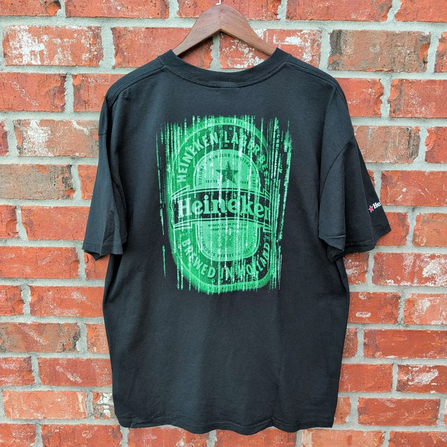 Vintage 2003 Matrix Reloaded Heineken Promo T-Shirt Mens XL Black Movie Tee